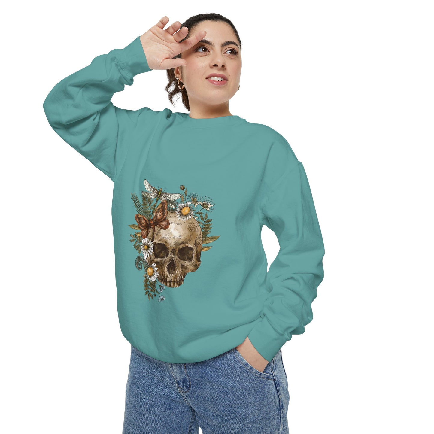 Boho Skull Floral Unisex Sweatshirt - Garden-Inspired Cozy Crew