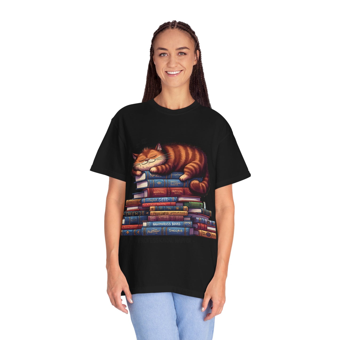 Professional Napper Cat T-Shirt | Unisex Garment-Dyed Tee for Book Lovers