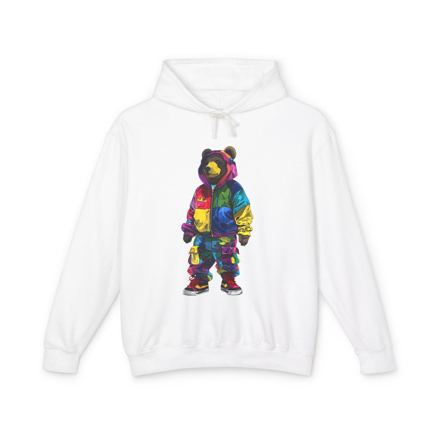 Colorful Bear Graphic Unisex Lightweight Hooded Sweatshirt