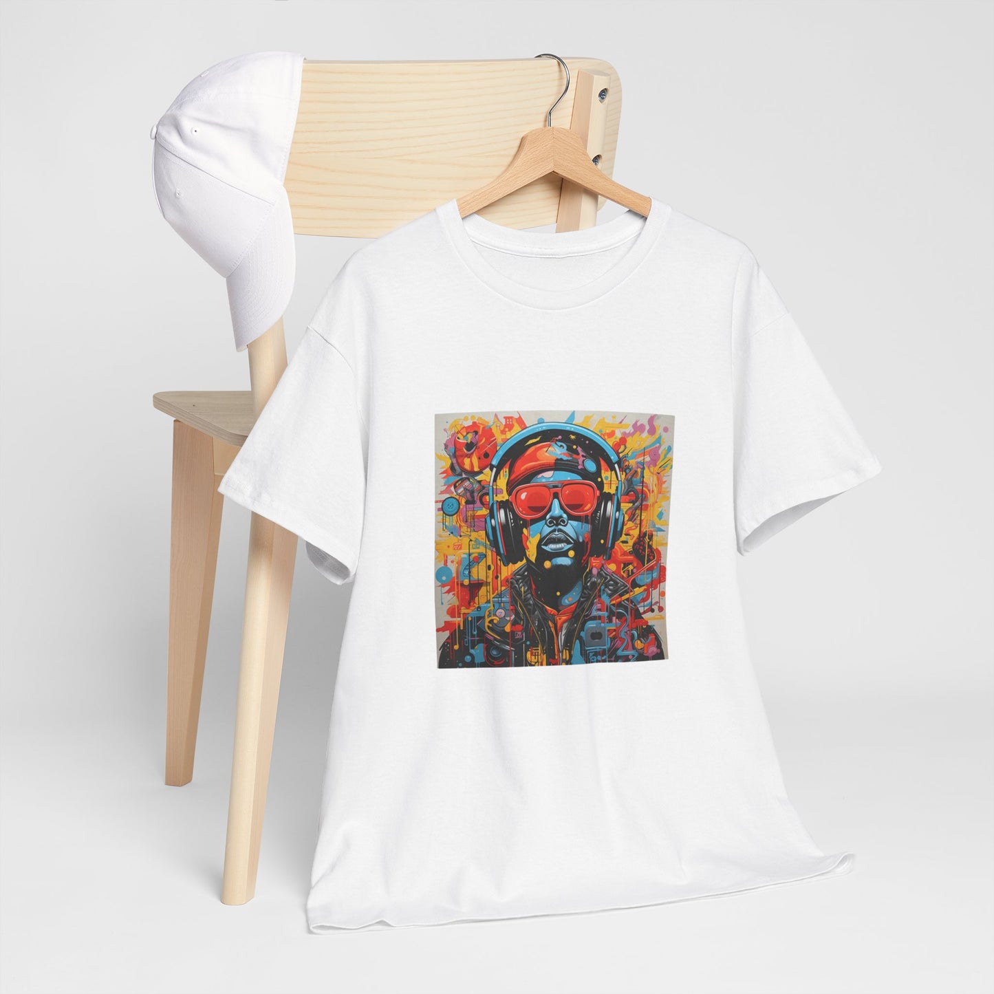 Vibrant Unisex Heavy Cotton Tee - Colorful Music & Travel Art