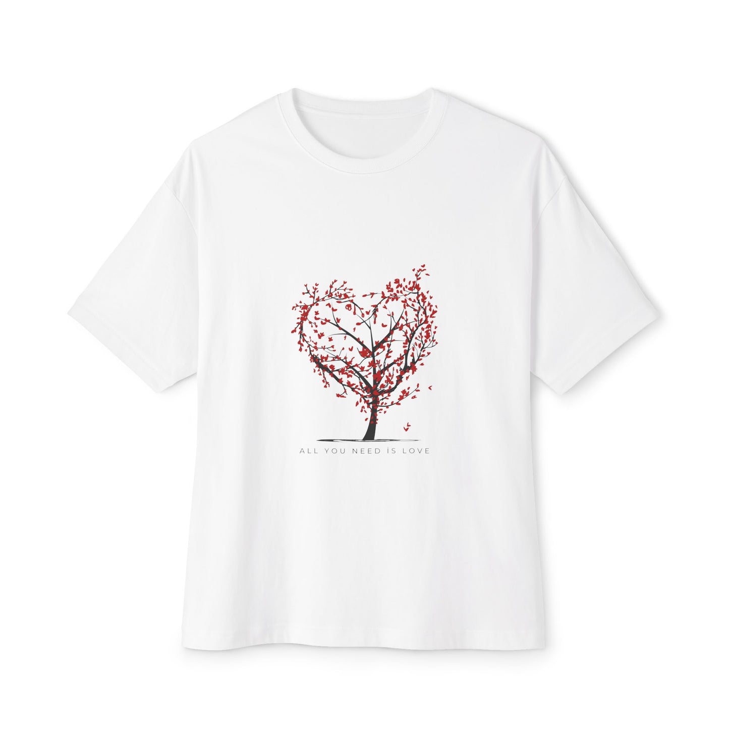 Romantic Unisex Oversized Boxy Tee - "All You Need Is Love" & Heartbeat Design