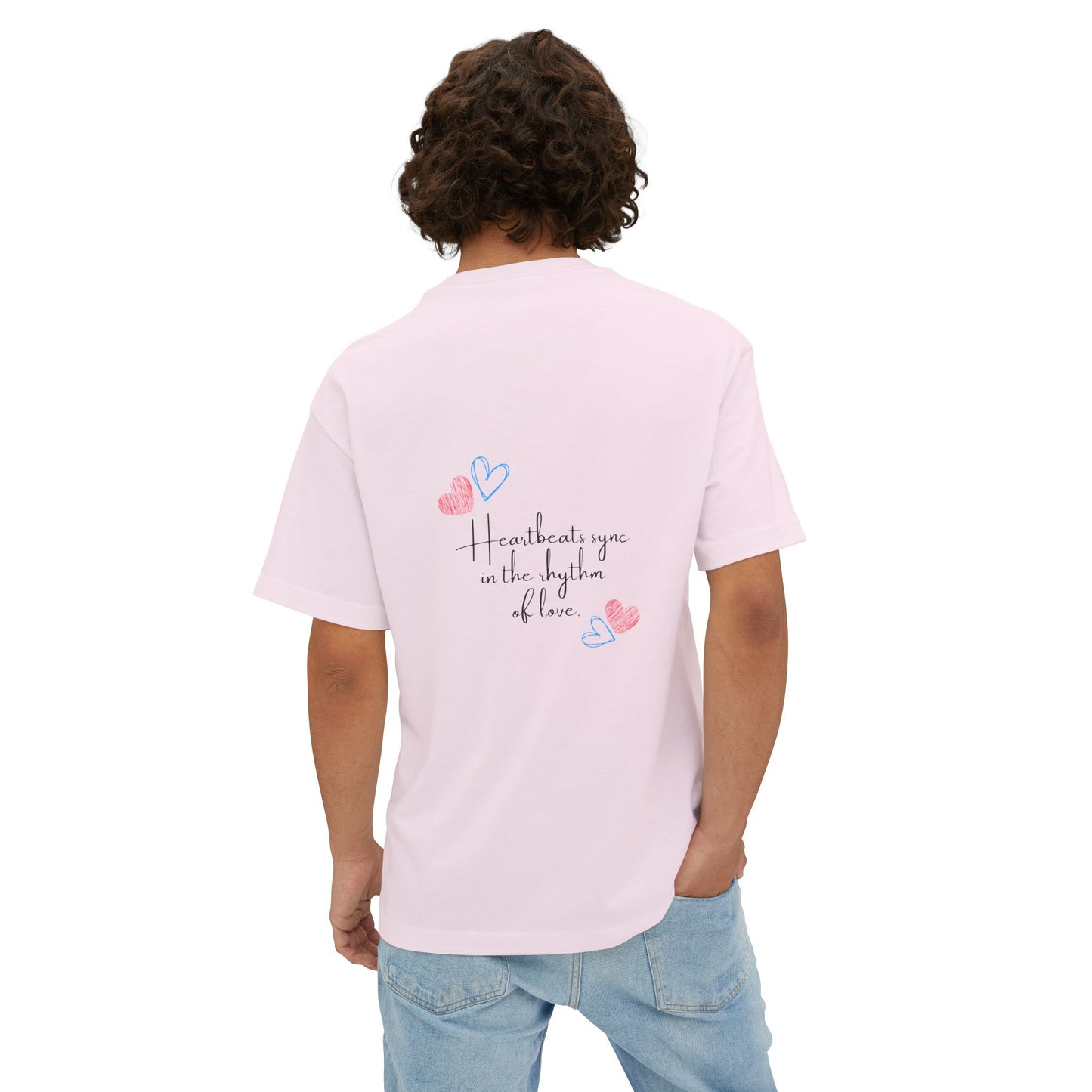 Romantic Unisex Oversized Boxy Tee - "All You Need Is Love" & Heartbeat Design