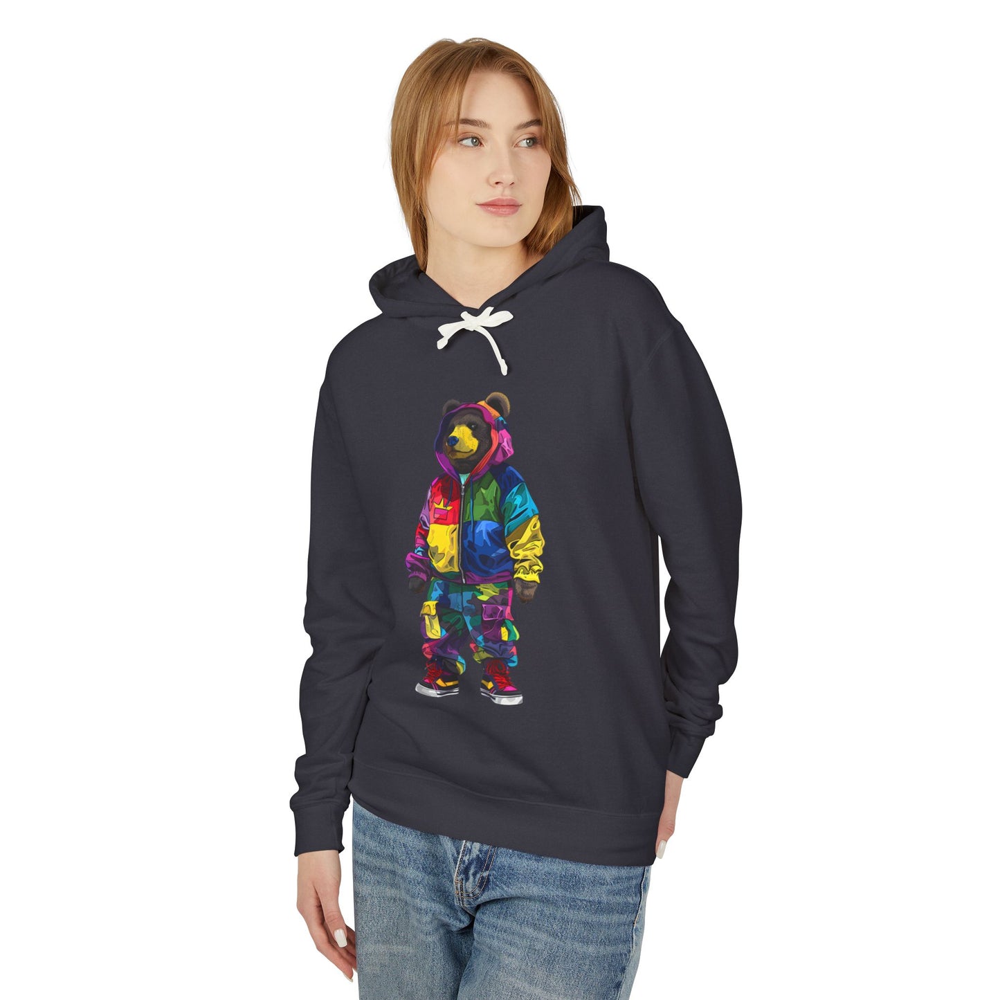 Colorful Bear Graphic Unisex Lightweight Hooded Sweatshirt