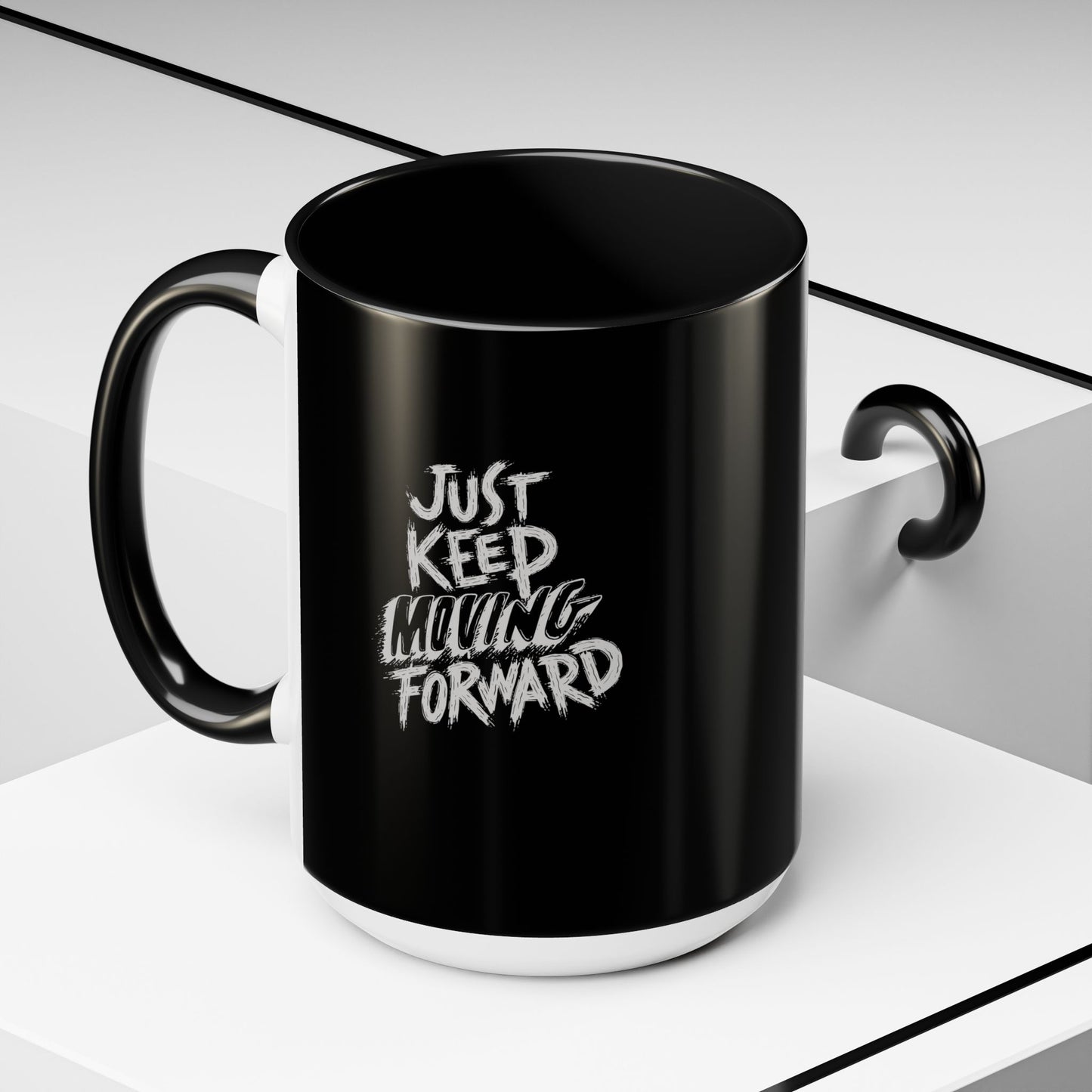 Inspirational Coffee Mug - "Just Keep Moving Forward" - Motivational Black Accent Mug for Daily Inspiration