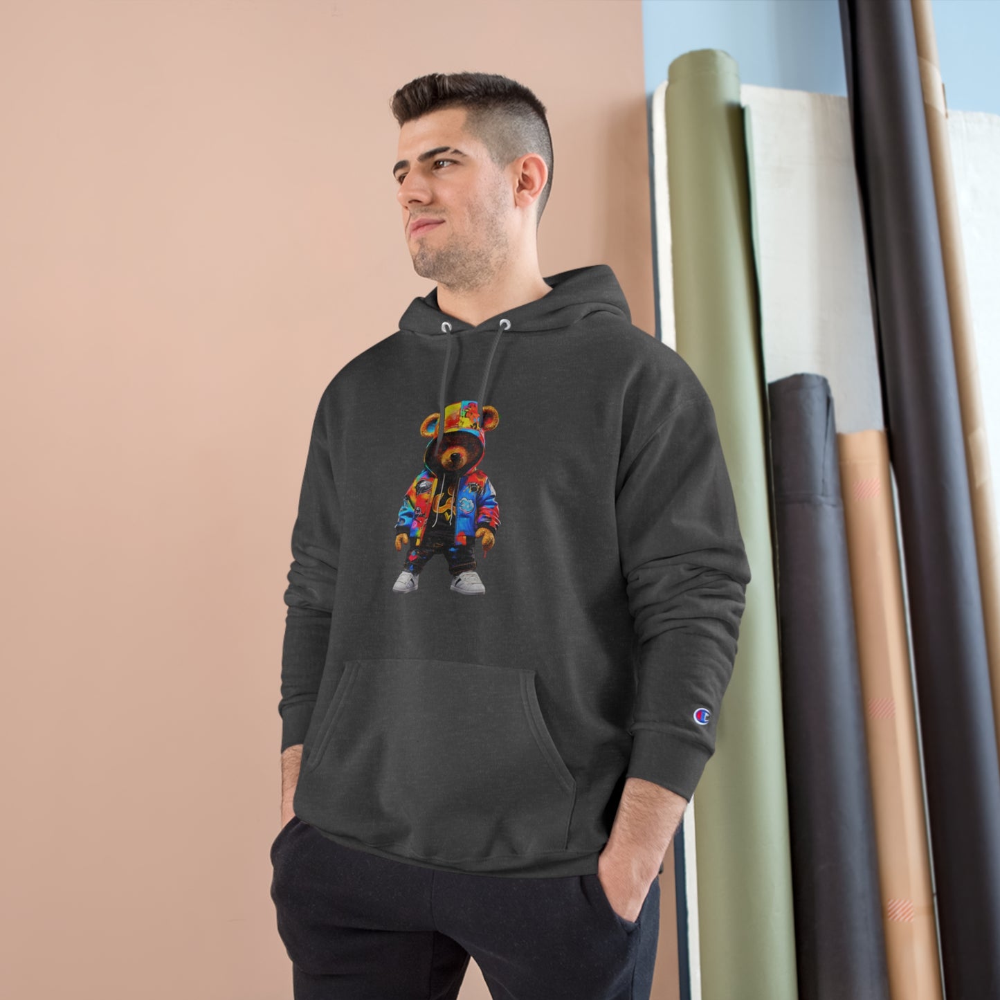 Colorful Bear Champion Hoodie - Vibrant Streetwear for Trendsetters