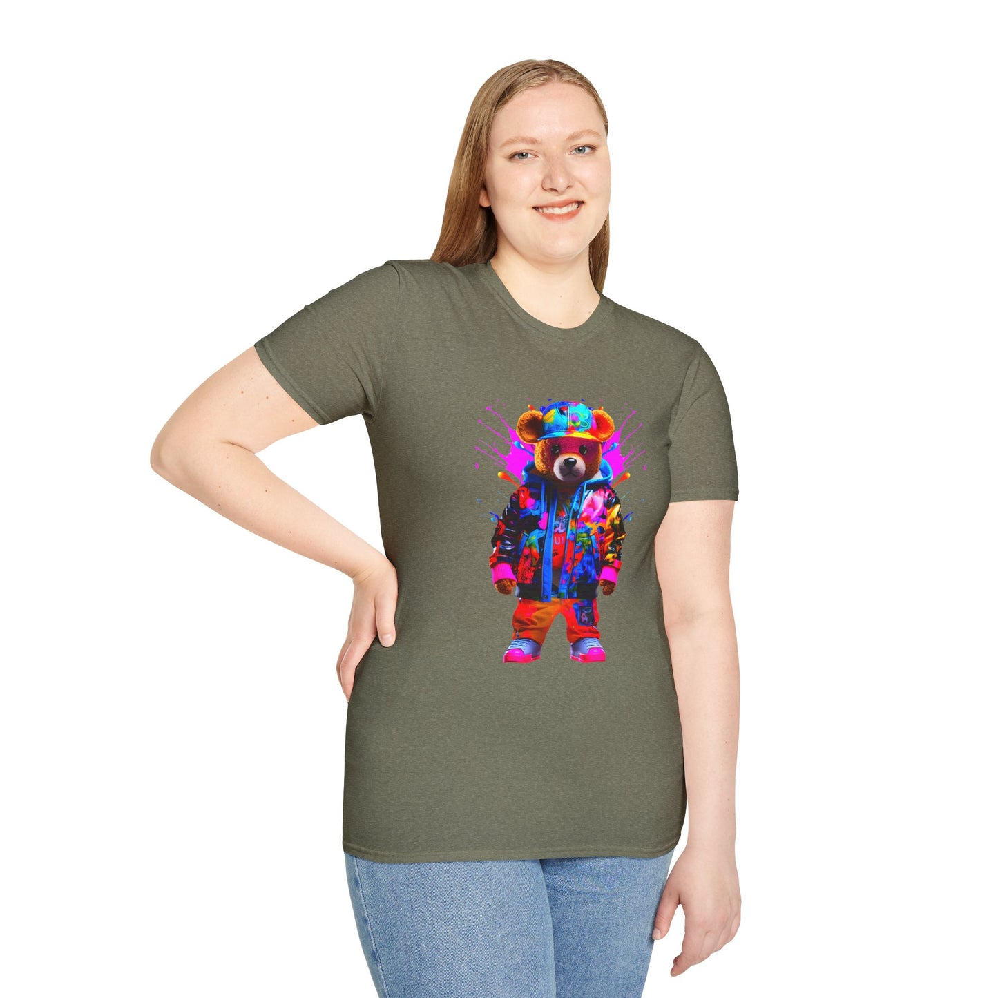 Vibrant Bear Graphic Unisex Softstyle T-Shirt - Perfect for Casual Wear and Gifts