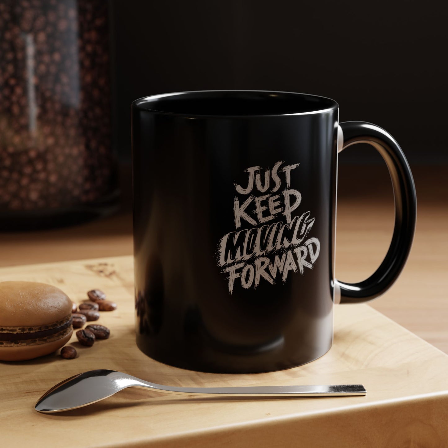 Inspirational Coffee Mug - "Just Keep Moving Forward" - Motivational Black Accent Mug for Daily Inspiration