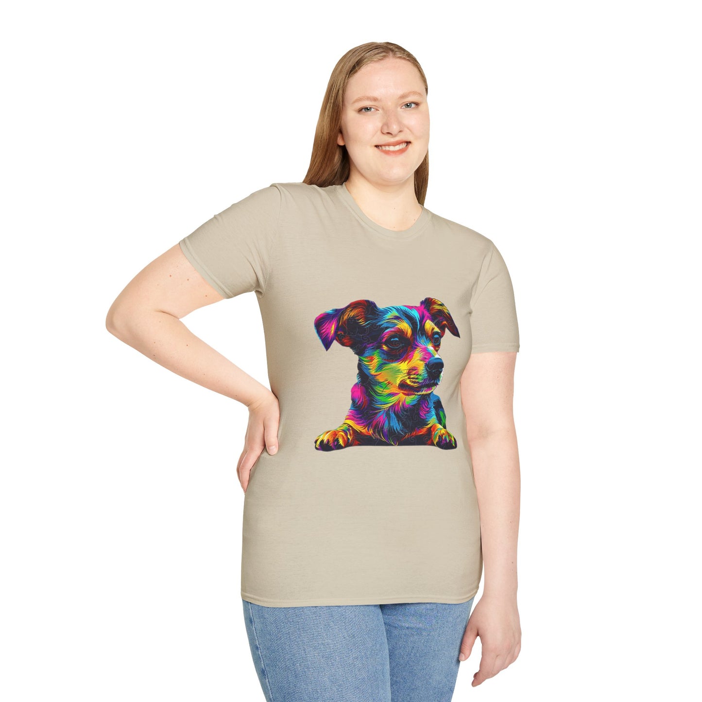 Colorful Dog Art Unisex Softstyle T-Shirt - Perfect Gift for Pet Lovers