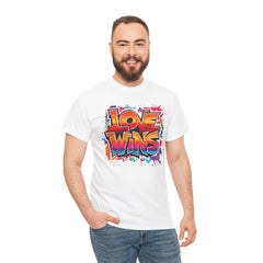 Love Wins Unisex Heavy Cotton Tee - Colorful Graphic Tee for Pride and Self-Expression