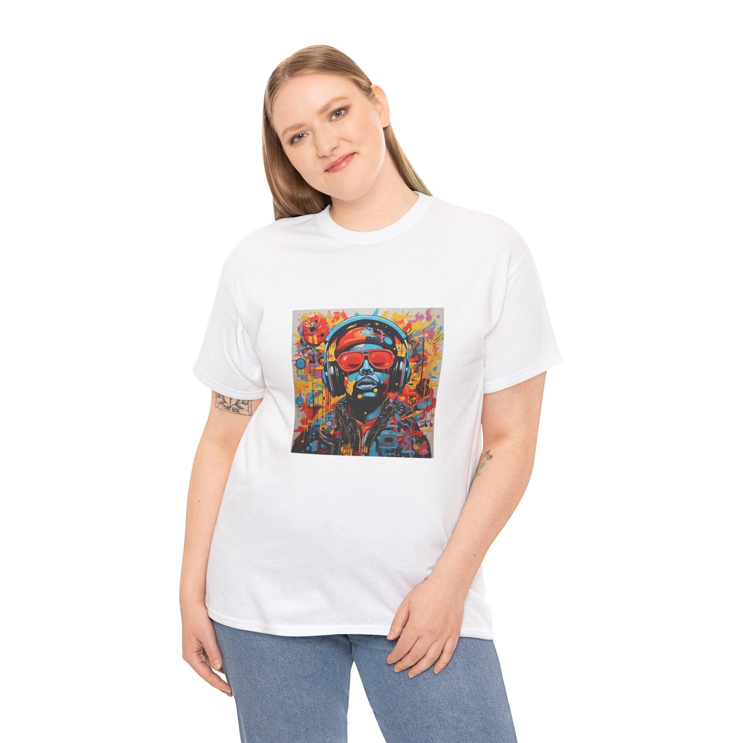 Vibrant Unisex Heavy Cotton Tee - Colorful Music & Travel Art