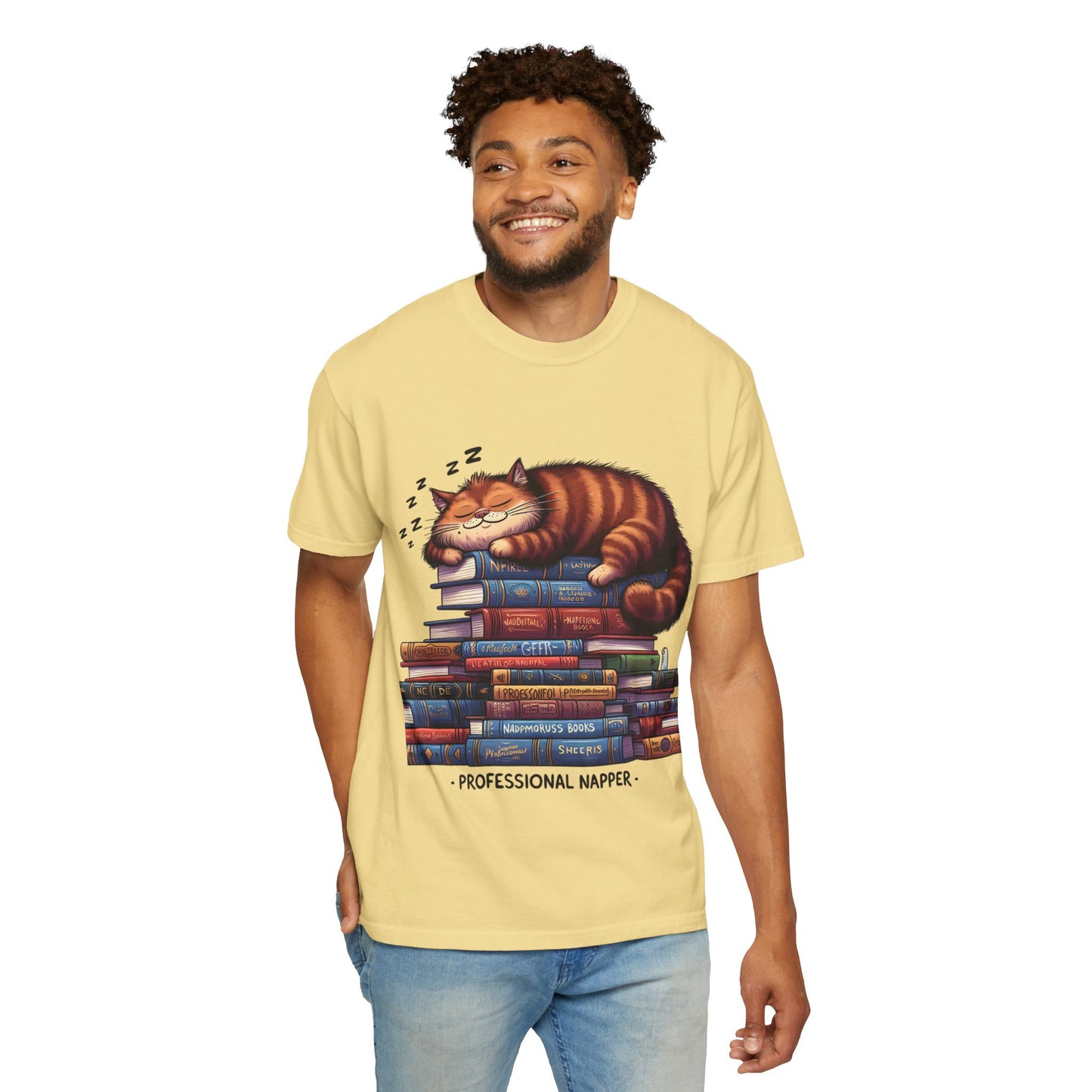 Professional Napper Cat T-Shirt | Unisex Garment-Dyed Tee for Book Lovers