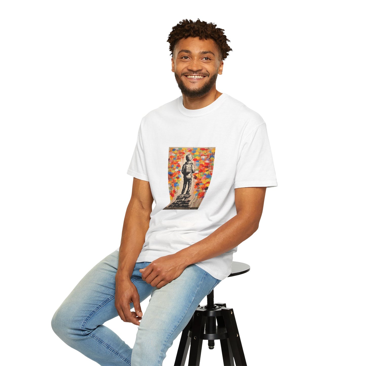 Garment-Dyed Unisex T-Shirt with Colorful Street Art Print