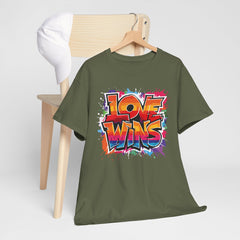 Love Wins Unisex Heavy Cotton Tee - Colorful Graphic Tee for Pride and Self-Expression