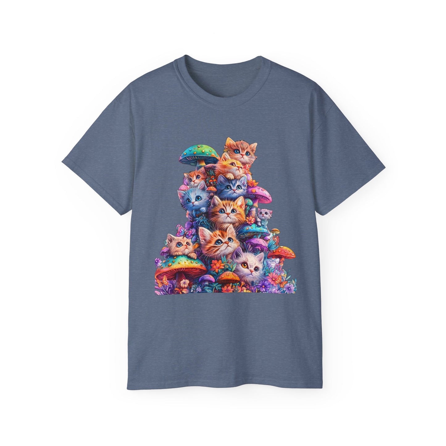 Colorful Cat Mushroom Unisex Ultra Cotton Tee - Whimsical T-Shirt for Cat Lovers