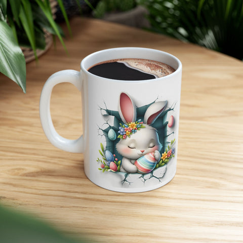 Happy Easter Bunny Ceramic Mug – Cute 11oz & 15oz Coffee Cup for Spring Celebrations