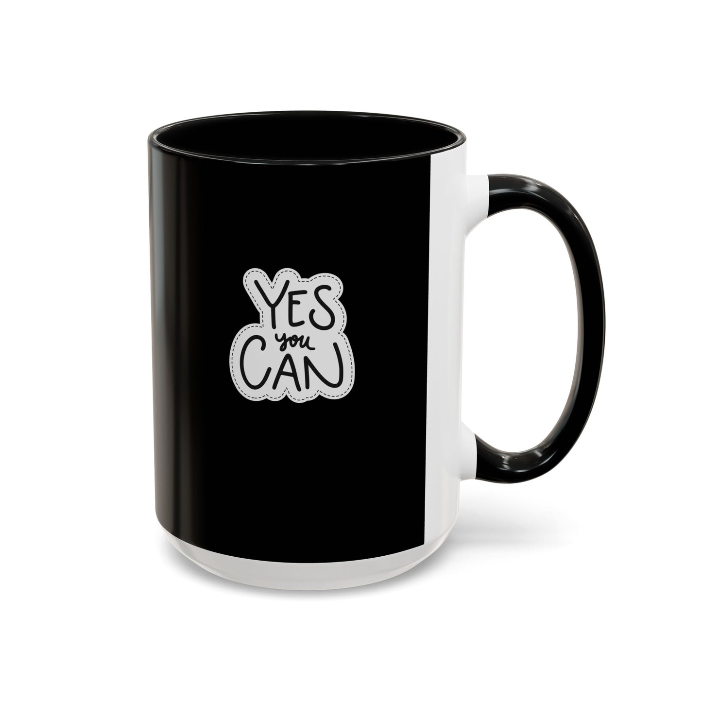 Inspirational Coffee Mug - "Yes You Can" - Motivational Black Accent Mug