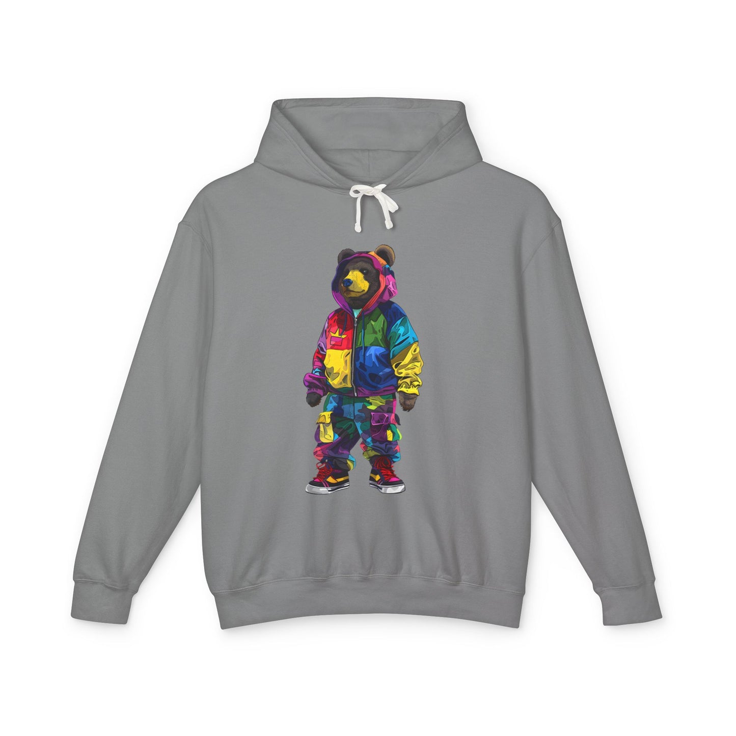 Colorful Bear Graphic Unisex Lightweight Hooded Sweatshirt