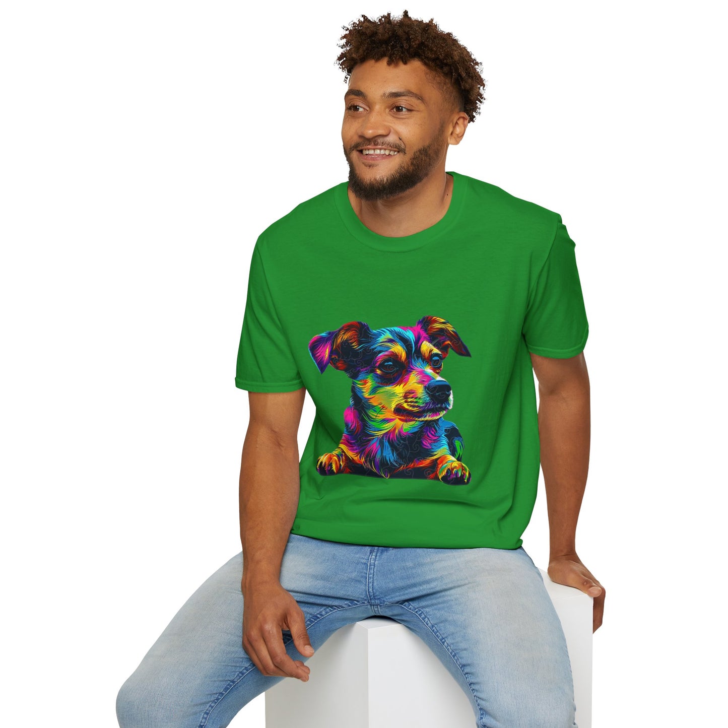 Colorful Dog Art Unisex Softstyle T-Shirt - Perfect Gift for Pet Lovers