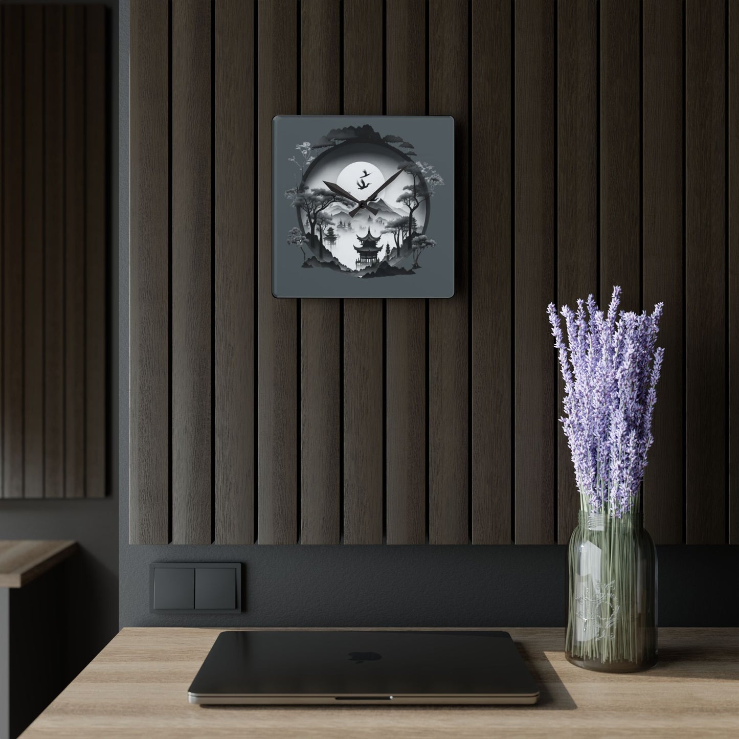 Serene Asian Landscape Acrylic Wall Clock - Home Décor, Zen Style, Perfect Gift for Minimalists