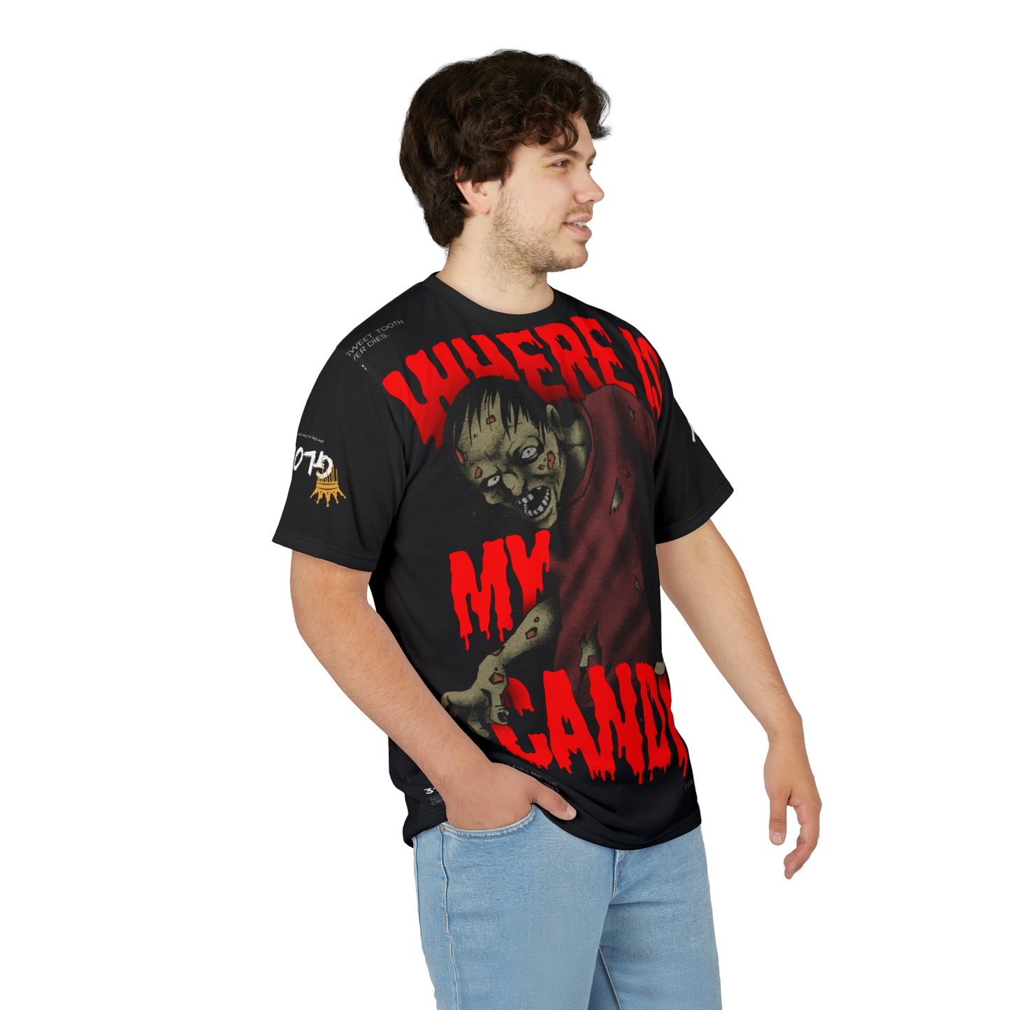 Halloween Zombie Tee - 'Where Is My Candy?' Unisex Cut & Sew T-Shirt