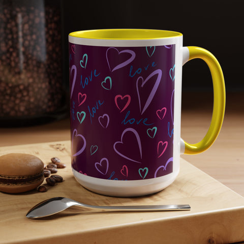 Colorful Heart Love Accent Coffee Mug - Perfect Gift for Valentine's Day & Everyday Use