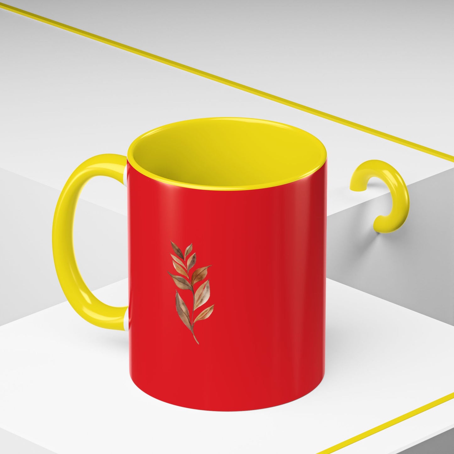 Vibrant Accent Coffee Mug with Leaf Design – Perfect for Home and Office