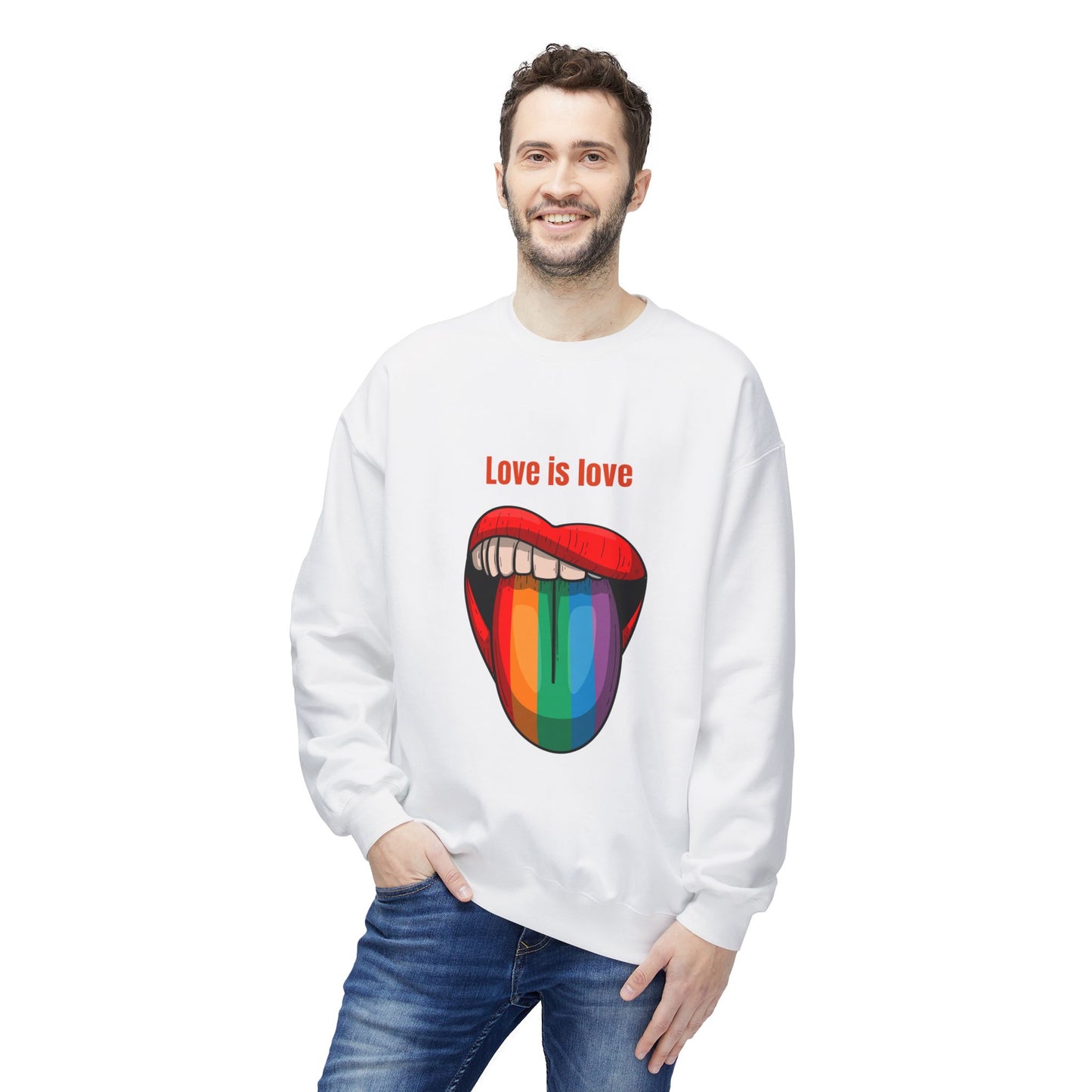 Rainbow Love Is Love Sweatshirt - Unisex Midweight Fleece Crewneck