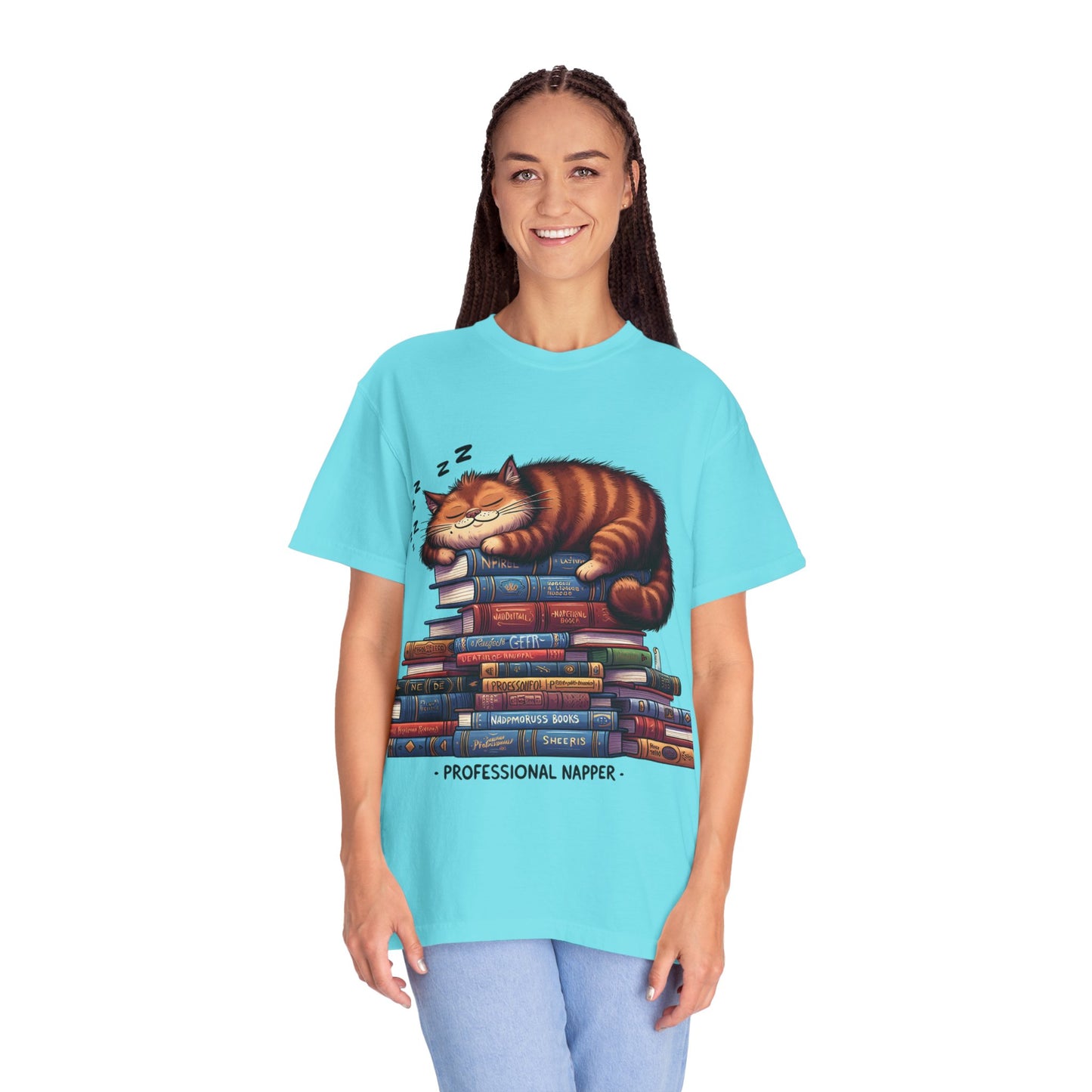 Professional Napper Cat T-Shirt | Unisex Garment-Dyed Tee for Book Lovers