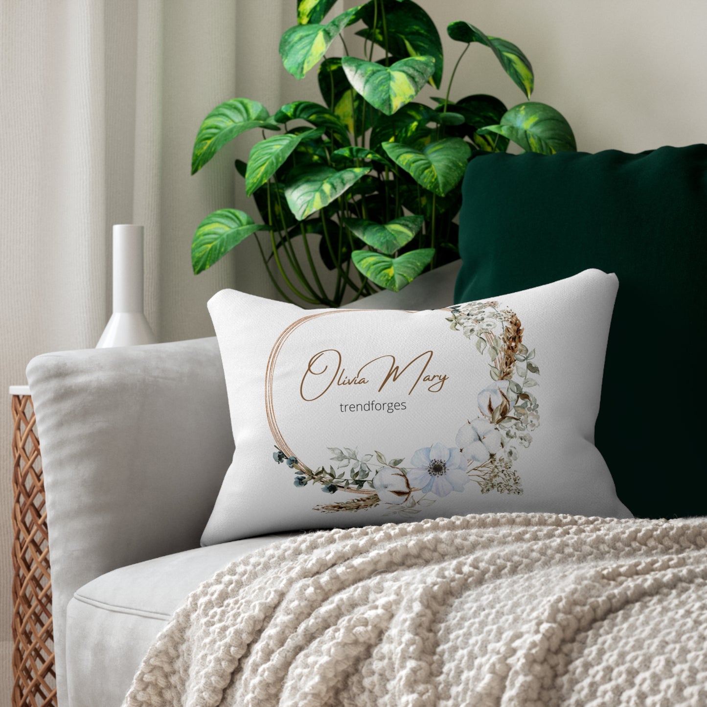 Personalized Floral Lumbar Pillow - Home Décor Accent