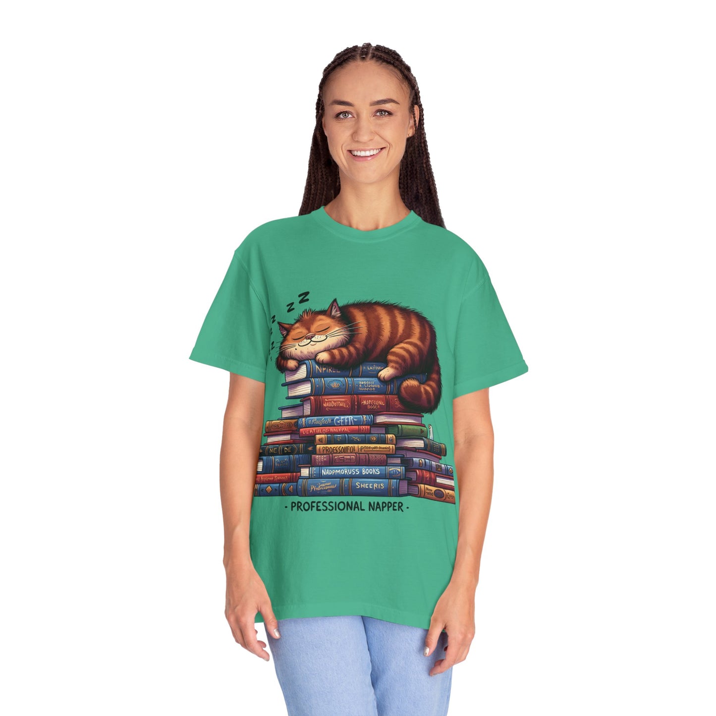 Professional Napper Cat T-Shirt | Unisex Garment-Dyed Tee for Book Lovers