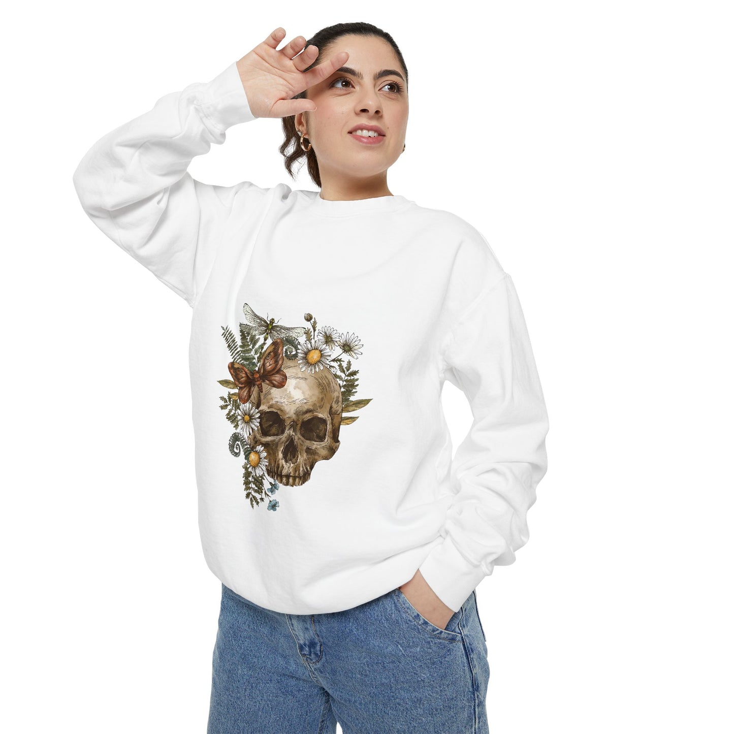 Boho Skull Floral Unisex Sweatshirt - Garden-Inspired Cozy Crew