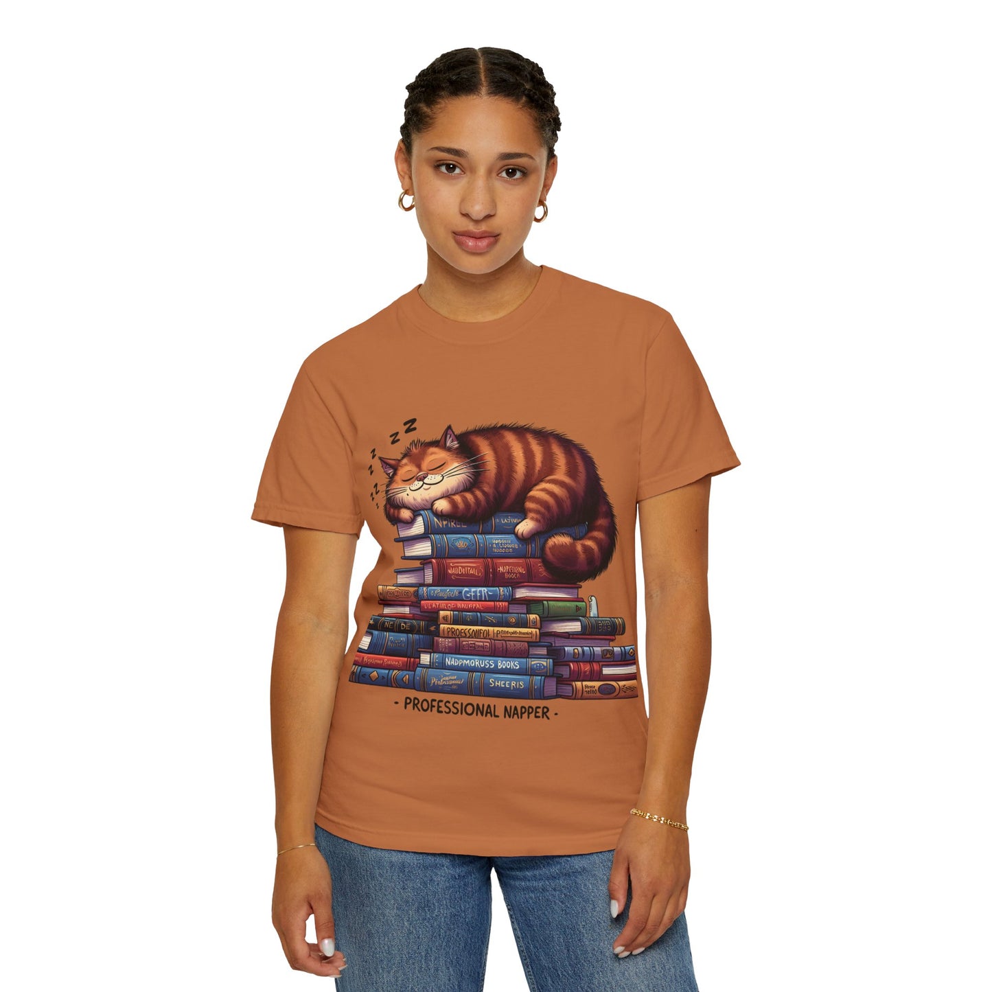 Professional Napper Cat T-Shirt | Unisex Garment-Dyed Tee for Book Lovers