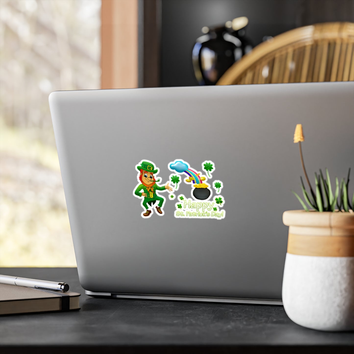 St. Patrick's Day Kiss-Cut Vinyl Decal - Cheerful Leprechaun Design