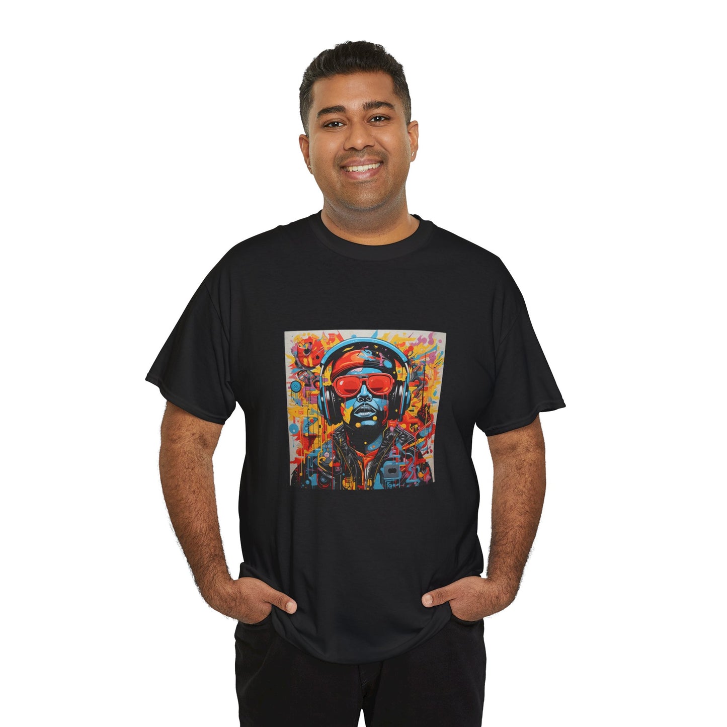 Vibrant Unisex Heavy Cotton Tee - Colorful Music & Travel Art