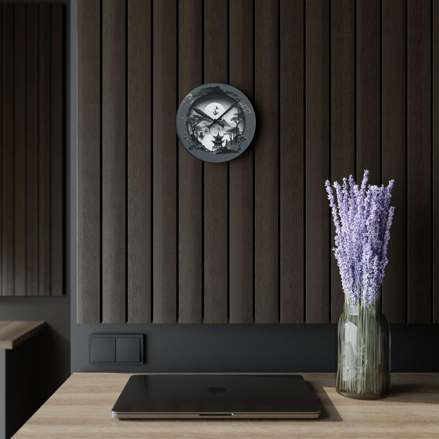 Serene Asian Landscape Acrylic Wall Clock - Home Décor, Zen Style, Perfect Gift for Minimalists