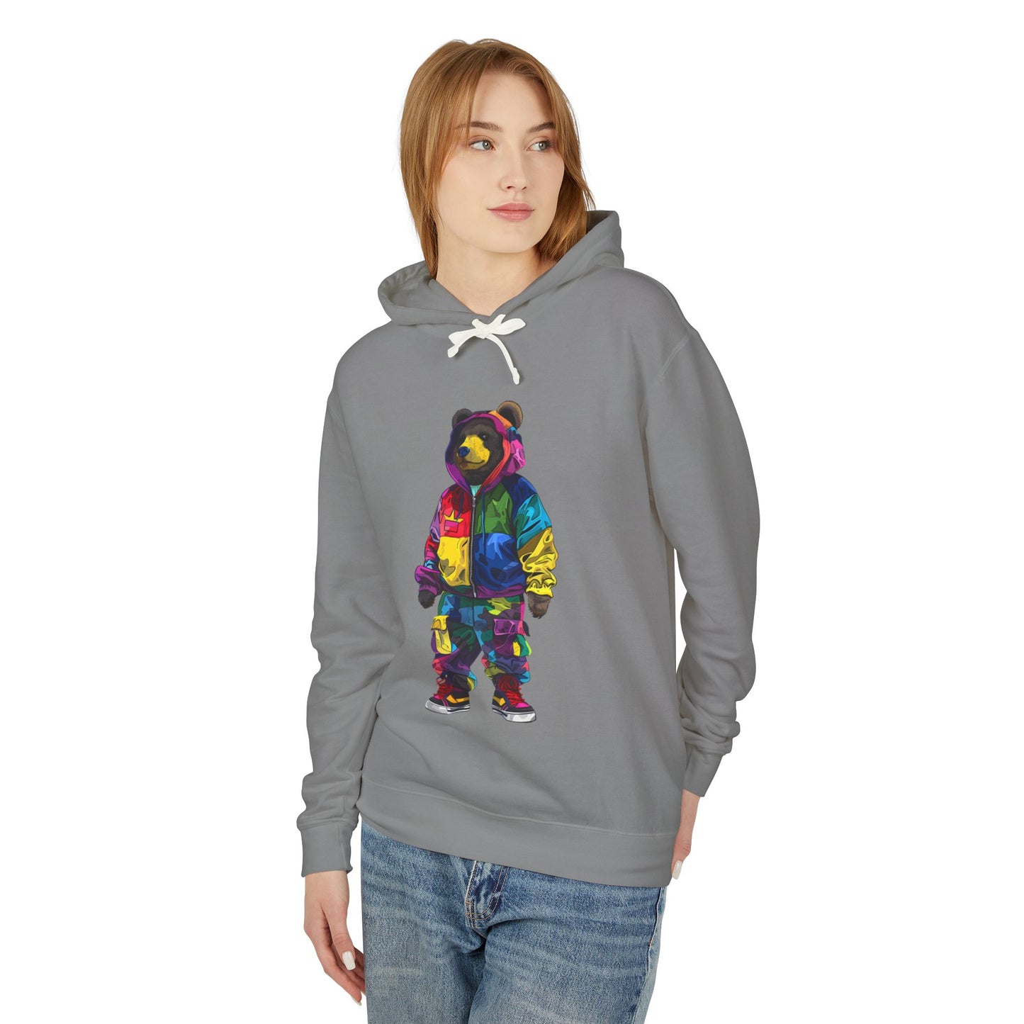 Colorful Bear Graphic Unisex Lightweight Hooded Sweatshirt