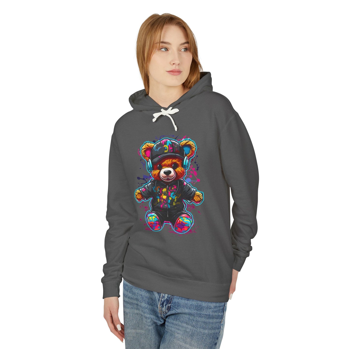 Colorful Bear Graphic Unisex Lightweight Hooded Sweatshirt