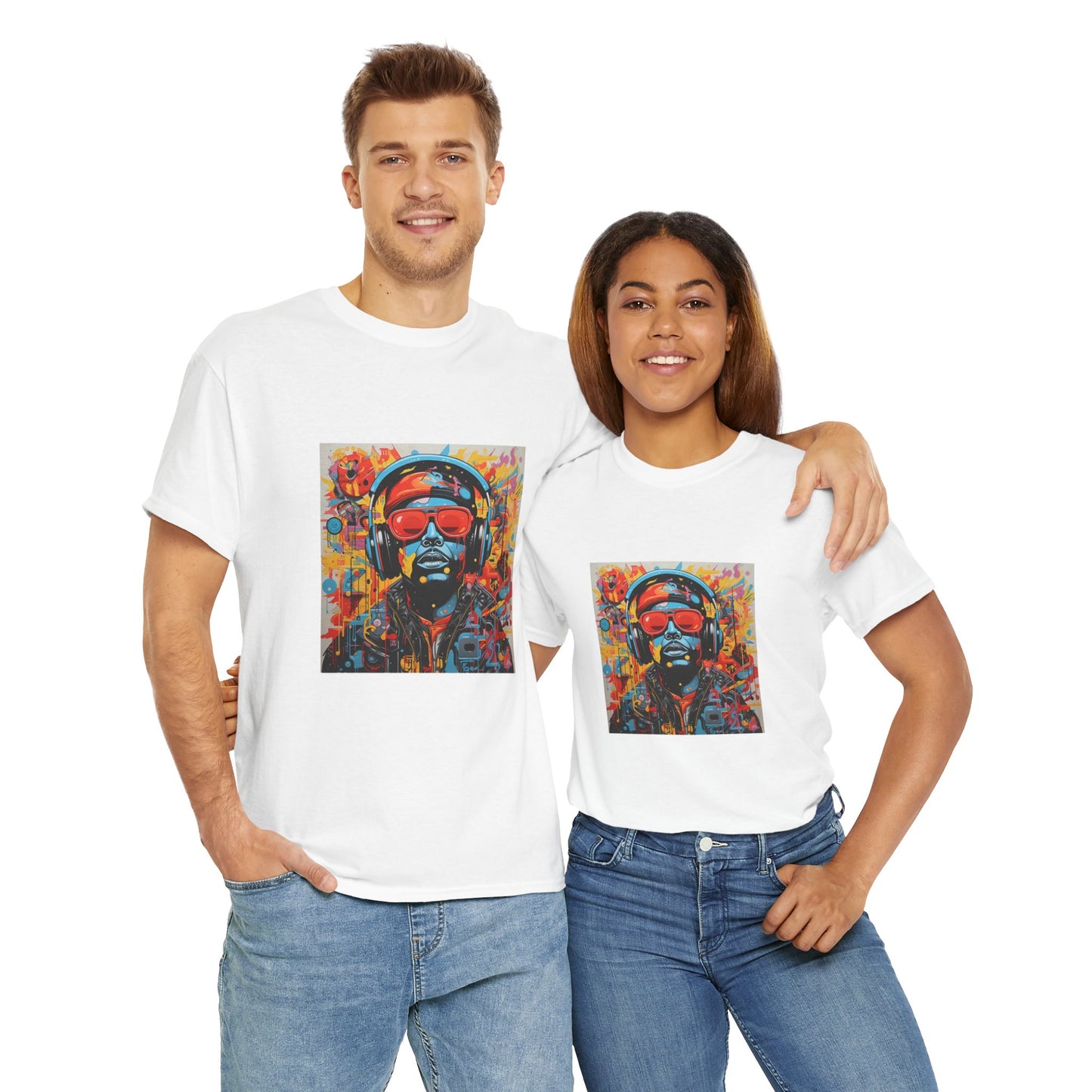 Vibrant Unisex Heavy Cotton Tee - Colorful Music & Travel Art