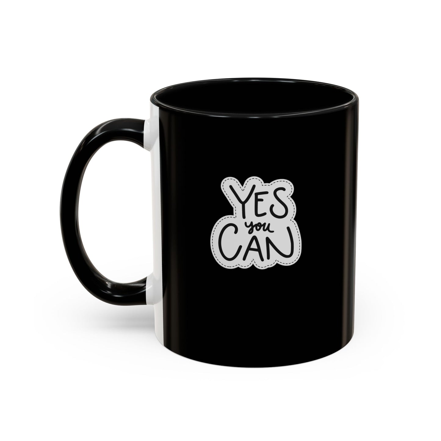 Inspirational Coffee Mug - "Yes You Can" - Motivational Black Accent Mug