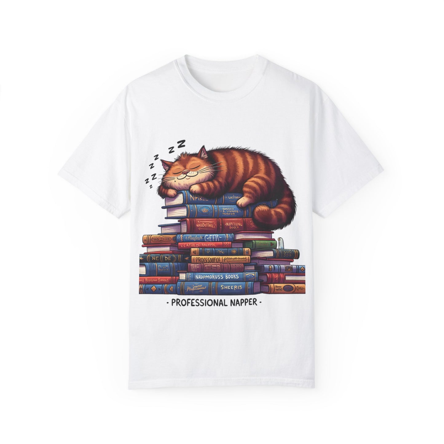 Professional Napper Cat T-Shirt | Unisex Garment-Dyed Tee for Book Lovers