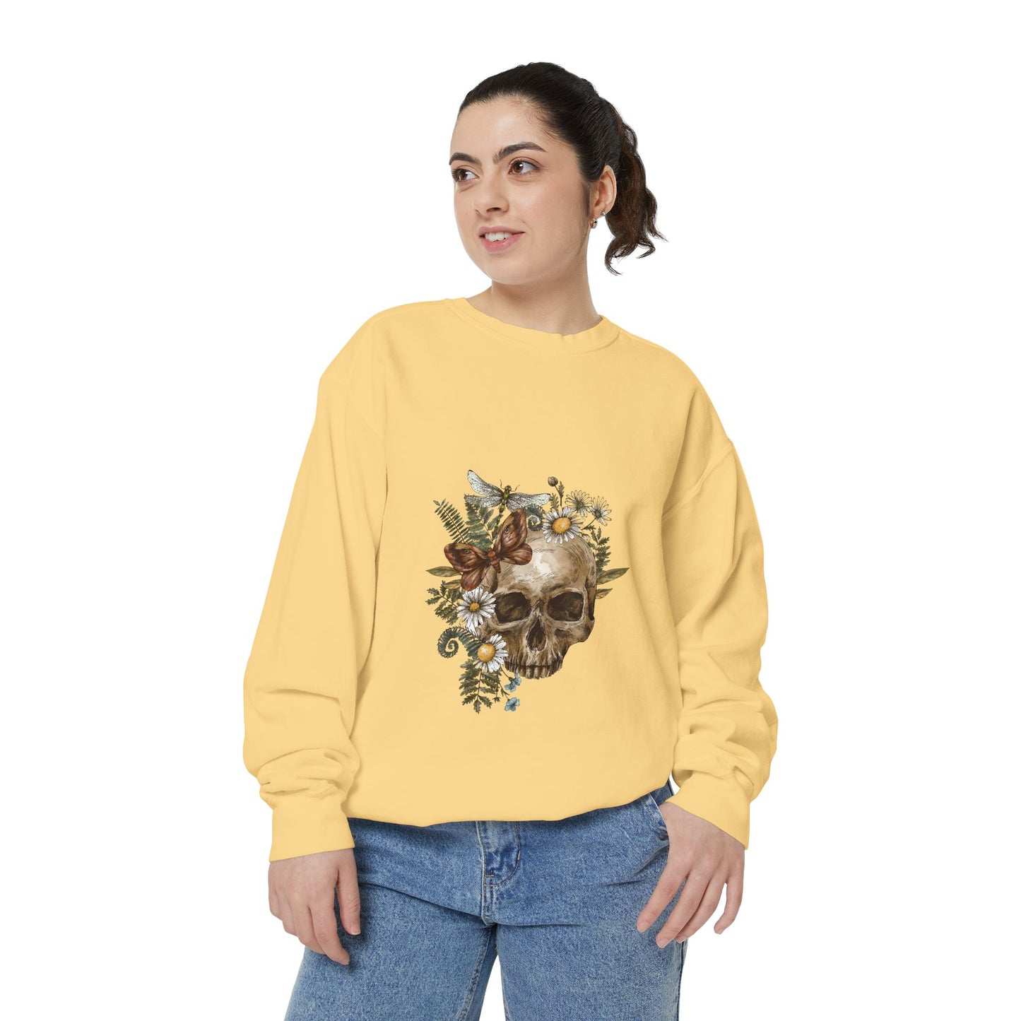 Boho Skull Floral Unisex Sweatshirt - Garden-Inspired Cozy Crew