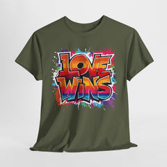 Love Wins Unisex Heavy Cotton Tee - Colorful Graphic Tee for Pride and Self-Expression