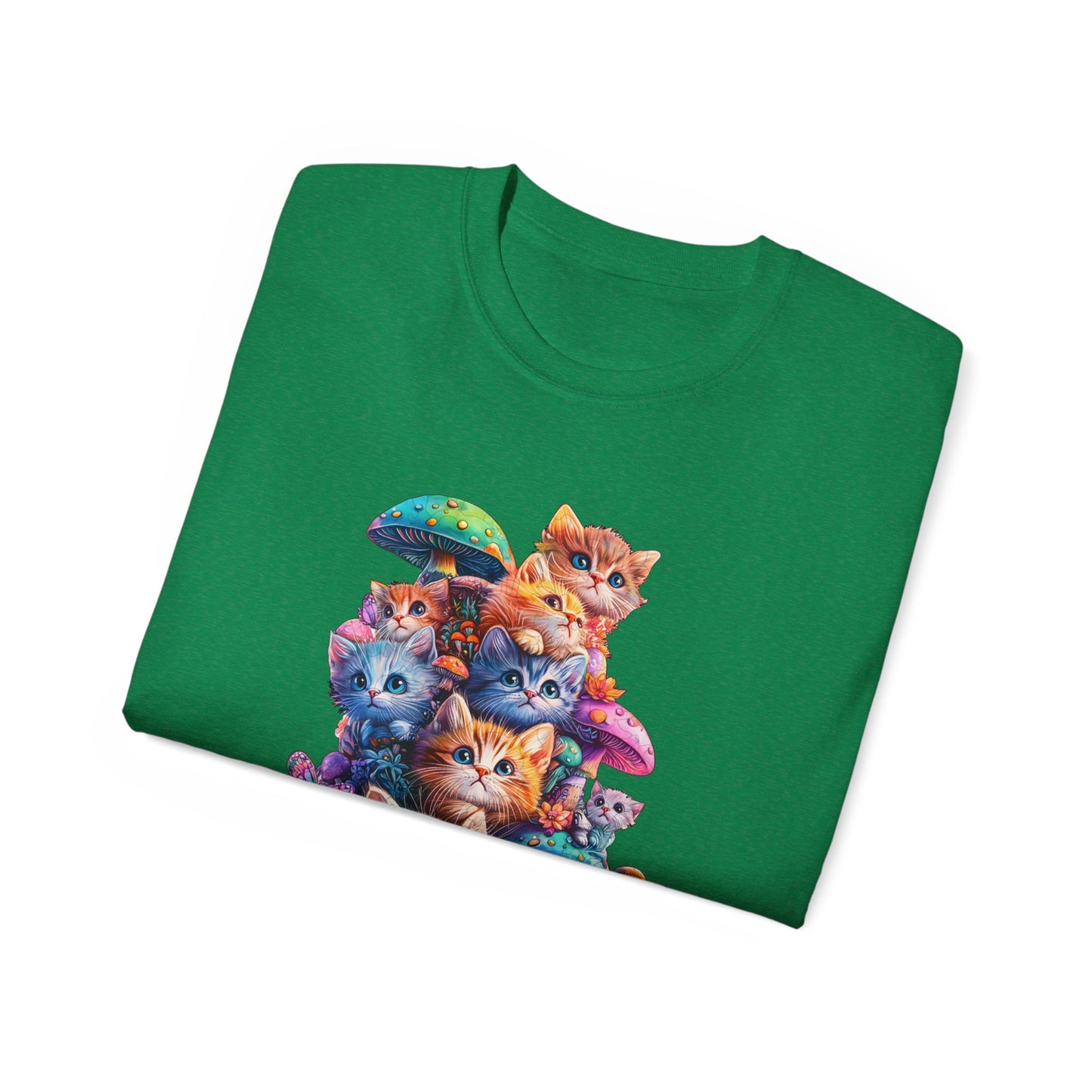 Colorful Cat Mushroom Unisex Ultra Cotton Tee - Whimsical T-Shirt for Cat Lovers